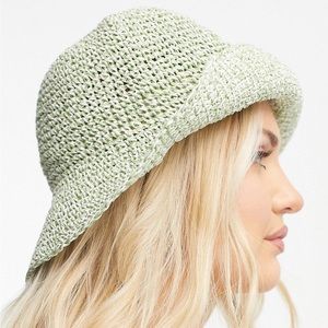 ASOS DESIGN straw crochet bucket hat in mixed sage